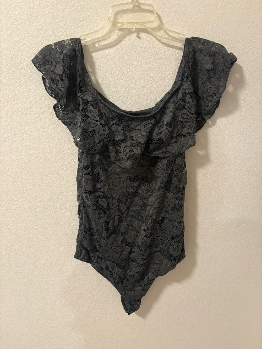 Express Black Floral Lace Scoop-Neck Bodysuit